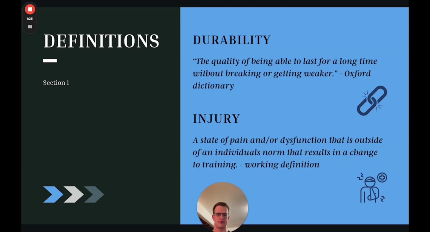 Folie Definitions: Durability (Oxford dictionary) und Injury (working definition)