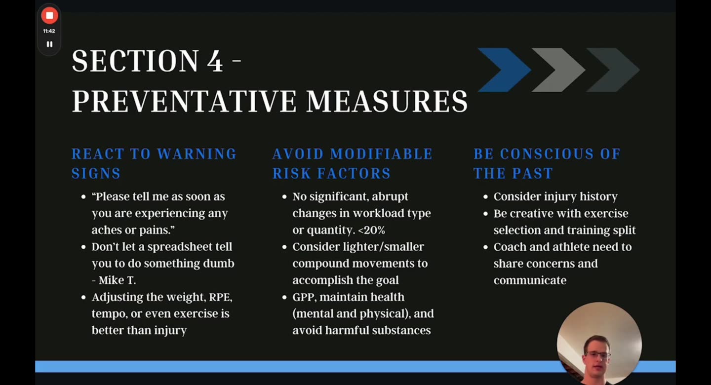Folie Section 4: Preventative Measures mit drei Spalten