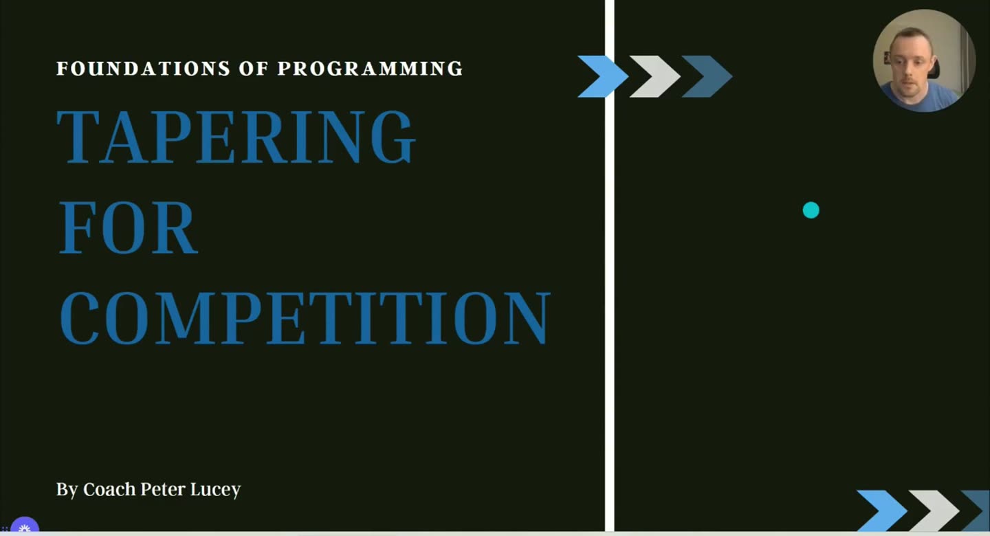 Titelfolie: Tapering for Competition, by Coach Peter Lucey