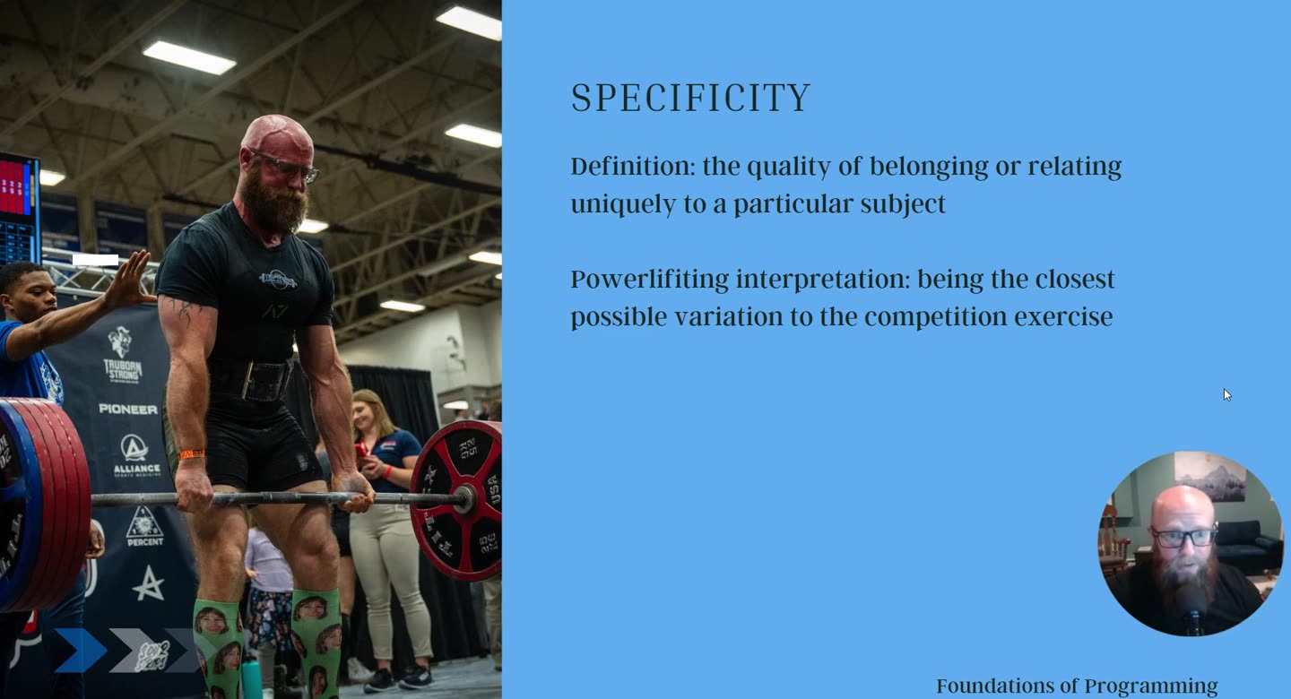 Folie Specificity mit allgemeiner Definition und Powerlifting-Interpretation