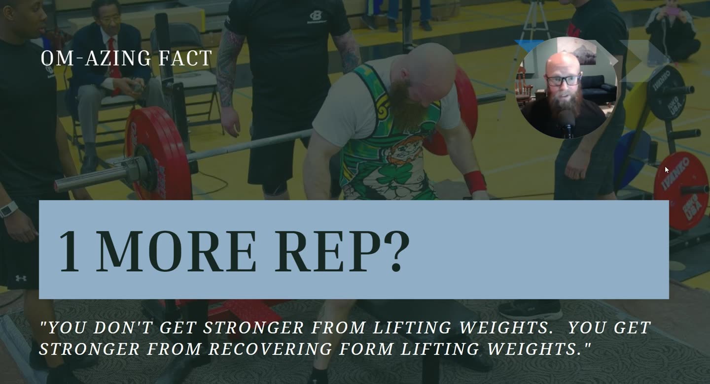 Folie 1 More Rep? mit dem Zitat: You don't get stronger from lifting weights. You get stronger from recovering from lifting weights.