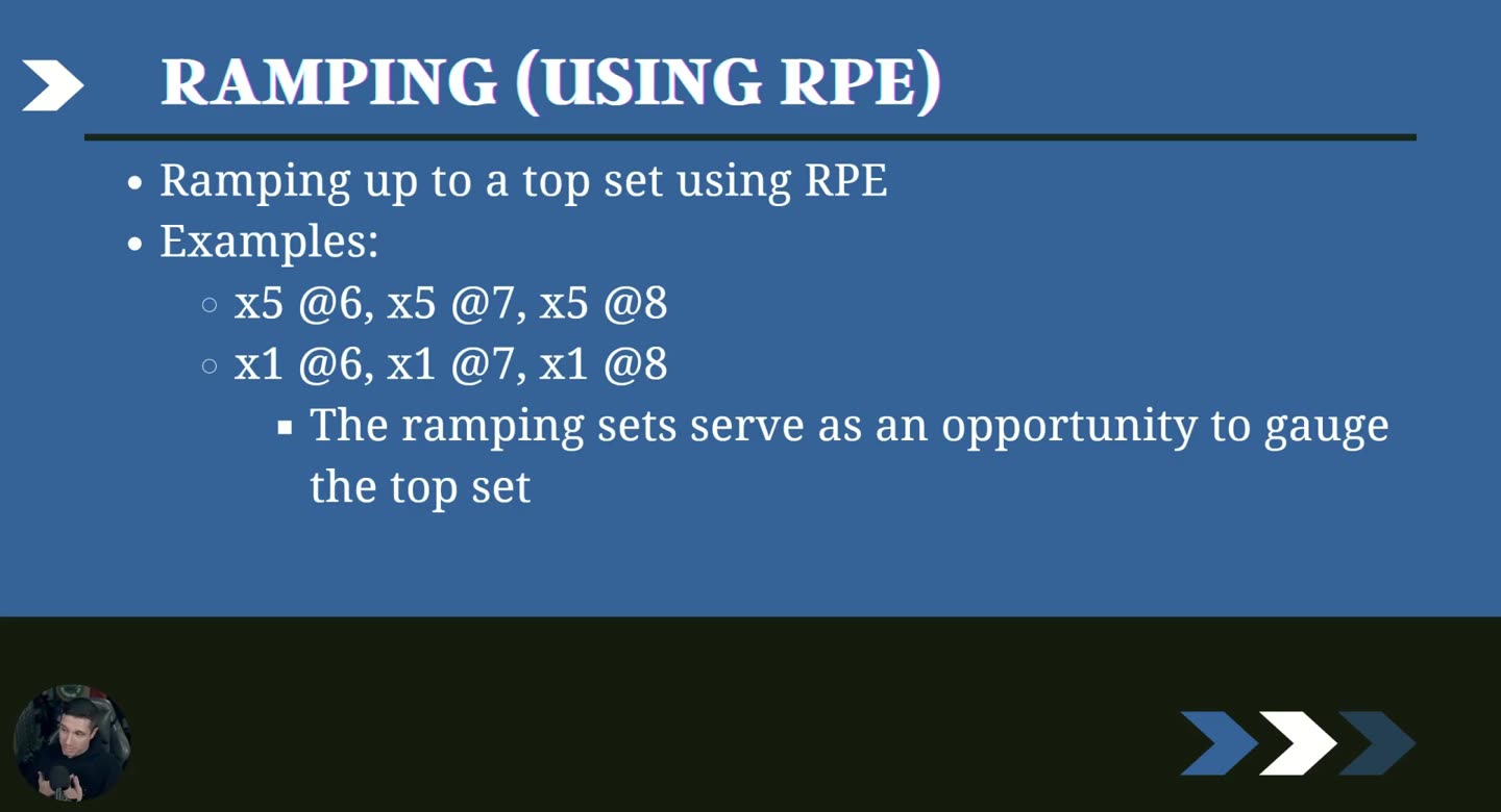 Folie Ramping (using RPE) mit den Beispielen x5 @6, x5 @7, x5 @8 und x1 @6, x1 @7, x1 @8