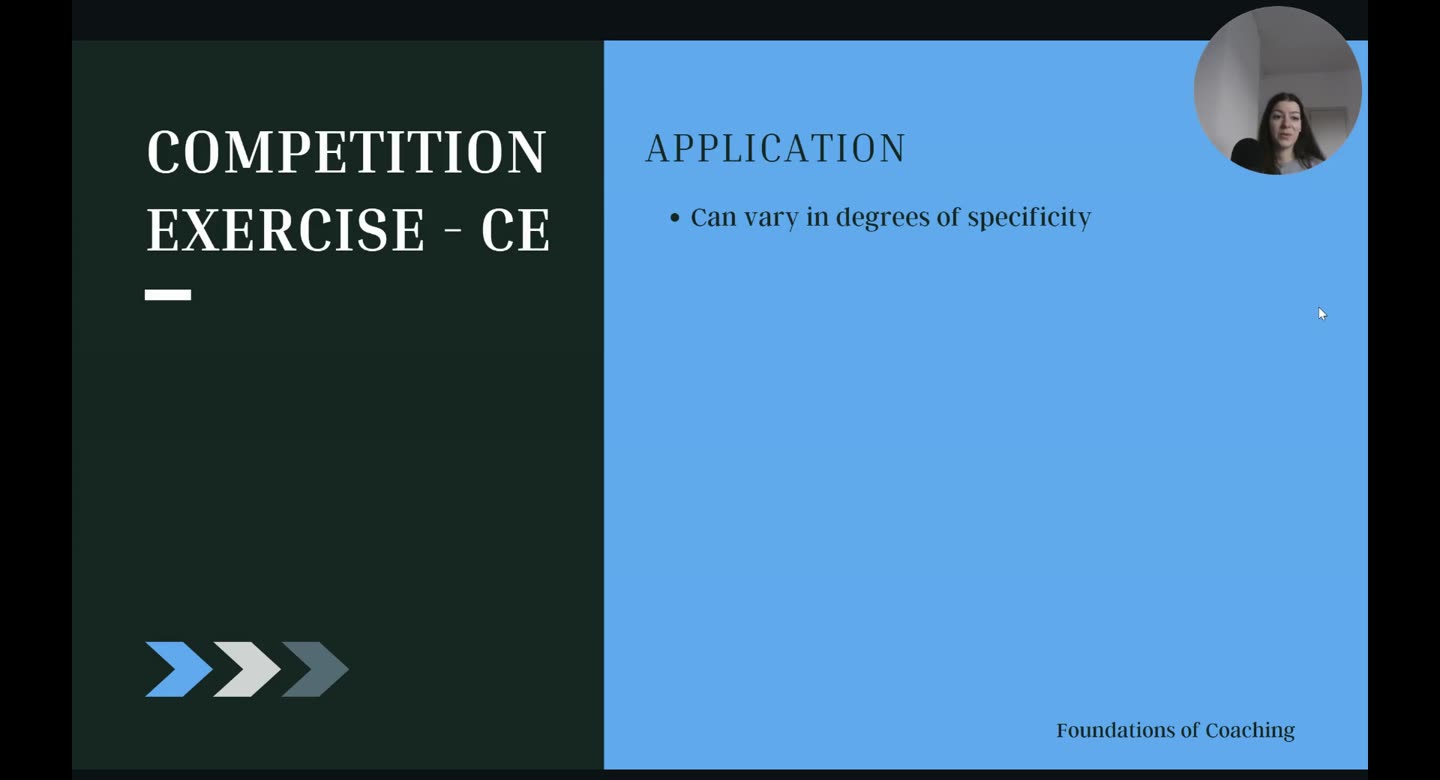 Folie Competition Exercise CE, Application: Can vary in degrees of specificity