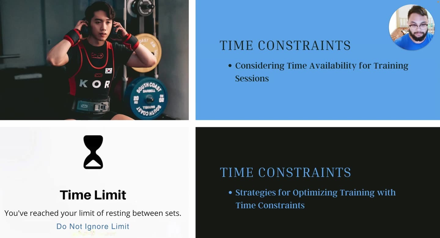 Folie Time Constraints: Considering Time Availability for Training Sessions und Strategies for Optimizing Training with Time Constraints